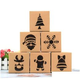 Gift Wrap Christmas Kraft Paper Cookie Boxes Candy Box Bags Food Packaging Party Kids New Year 10X10X6.3Cm Lx4426 Drop Delivery Home Dhxst