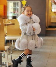 Down Coat New 2023 Baby Girls Long Sleeve Winter Wedding Faux Fur Brand Fur Coat for Girls Formal Soft Party Coat Kids Wedding Outwear J231115