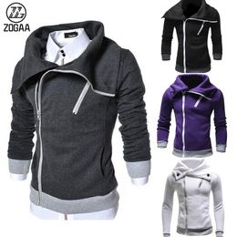 Mens Hoodies Sweatshirts ZOGAA Fashion Diagonal Zipper Pullover Hooded Colour Matching Sweater Casual Jacket 231114