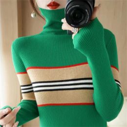 New Women's Sweater Knitted Sweatshirt High Neck Jacquard Long Sleeve Pullover Fashion Autumn and Winter Warm Knitted Top Girl Fit Bottom