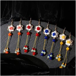 Dangle Chandelier Pendant Long Earrings For Women Hanfu Chinese Flower Earring Piercing Unusual Ancient Ethnic Original Ea Dhgarden Dhoha