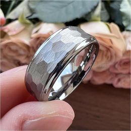 Wedding Rings 8mm 6mm Fine Jewellery Tungsten Carbide Engagement Bands Hammered Stepped Edges Brushed Finish Comfort Fit