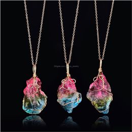 Pendant Necklaces Rainbow Alloy Mticolour Spirit Natural Stone Necklace Rhinestone Quartz Pendant Gold Chain Gift Idea Vne101 Drop Del Dhtw6