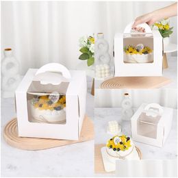 Gift Wrap 4/6/8 Inch Window White Cake Box With Handle Kraft Paper Cheese Kids Birthday Home Party Supply Lx3823 Drop Delive Dhfe6