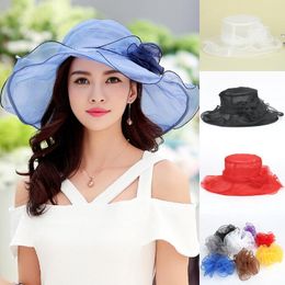 Wide Brim Hats Ladies Solid Vintage Sun Hat Wedding Racing Floral 8 Color