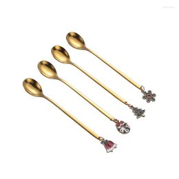 Dinnerware Sets Set Of 4 Stainless Steel Tableware Coffee Spoons Christmas Themed Material Dessert