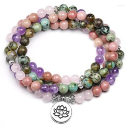 Strand Natural African Turquoise With Rose Quartz Beaded Bracelet Women 6MM Amethys-t And Rhodochrosite Bangle Unisex Jewelry Gift