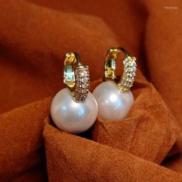 Hoop Earrings 2023 Summer Selling Women Girl Jewellery Gold Plated Big White Fresh Sea Pearl Beaded Earring