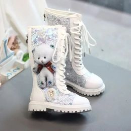 Boots Autumn and Winter Girls' High Sleeve 2023 Children's Plush Long Cartoon Sequin Crystal Leather 231115