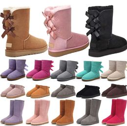 designer boots australia slippers platform winter booties girl classic snow boot ankle short bow mini fur black chestnut pink Bowtie shoes size 4-14