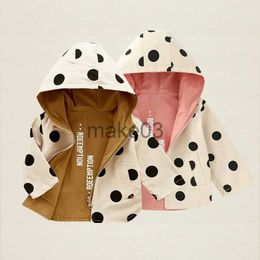 Jackets Children Jackets Girls Double Sided Outerwear Toddler Sport Coats Kids Hooded Clothing Spring Autumn Boys Polka Dot Trench Coat J231115