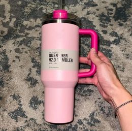 DHL Pink Flamingo H2.0 logo pink tie dye 40 oz cup with handle insulated tumbler cover straw stainless steel coffee cup with logo Watermelon Moonshine 1:1 Copy GG1115