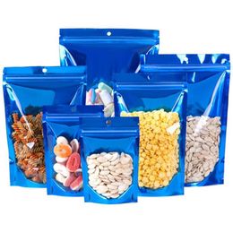 Packing Bags Clear Plastic Blue Aluminum Foil Self Seal Stand Up Bag With Hang Hole Resealable Reclosable Food Doypack Pouches Lx548 Dhbek