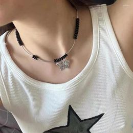 Pendant Necklaces Korean Fashion DIY Butterfly Necklace Cute Choker Unique Beads Vintage Women Egirl Jewellery Punk Accessory Goth