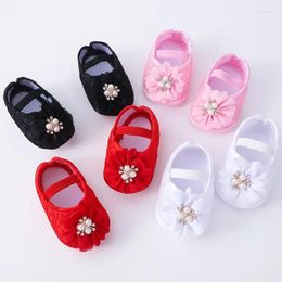 First Walkers Infant Baby Girls Flats And Headband Soft Sole Non-slip Pearl Flower Princess Wedding Dress Walking Shoes For Born