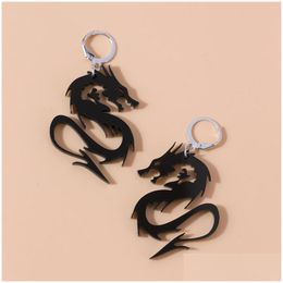 Dangle Chandelier Chinese Style Metal Arcylic Dragon Earrings Punk Cool Gold Sier Color Mirror Surface Animal Drop For Wom Dhgarden Dhuxr