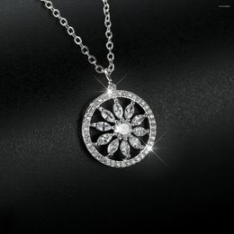 Pendant Necklaces Female White Zircon Snowflake Round Clavicle For Women Silver Gold Color Wedding Necklace Birthday Jewelry CZ
