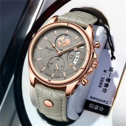 Wristwatches POEDAGAR Man WristWatch Chronograph Sport Men Watch Military Army Top Genuine Leather Calendar Male Clock Gift 989