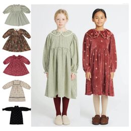 Girl Dresses For Girls 2023 Autumn Winter Long-sleeved Dress Velvet Heavy Embroidery Gold Silk Floral Children's Skirt