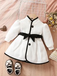 Jackets Baby Girls Fashion Autumn And Winter Thermal Belted Dress Set Princess Coat Classic Black White Colour Contrast Cardigan 231115