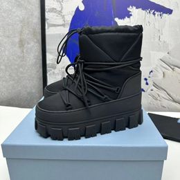 Winter Snow Boots Woman Round Toe Cross Lace-up Motorcycle Boots Flat Platform Shoes Women Thick Sole Warm Short Boots Women