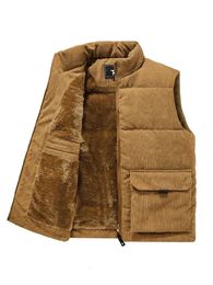 Mens Vests Casual Thick Vest Men Solid Winter Cargo Sleeveless Jacket Man Fashion Zippper Corduroy Turtleneck Warm Boy Outwears 231114