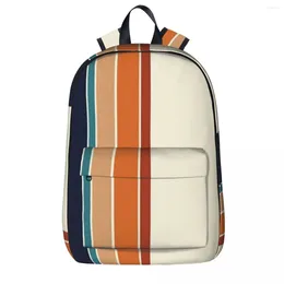 Backpack Retro Vertical Stripes Orange Rust Blue Book Bag Shoulder Laptop Rucksack Casual Travel Children SchoolBag