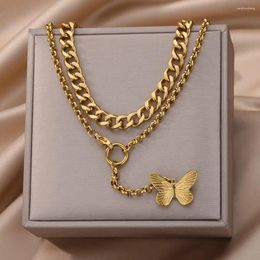 Pendant Necklaces Tassel Butterfly For Women Stainless Steel Multi Layered Chain Choker Necklace Aesthetic Wedding Jewelry Gift