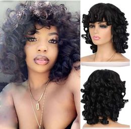 Synthetic Wigs Short Curly for Black Women Soft Big Wig with Bangs Afro Kinky Curls Heat Resistant Natural 231115