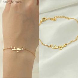Chain Custom Arabic Name Bracelet for Women Men Gold Stainless Steel Jewellery Personalised Arab Charms Bracelet Jewellery Beautiful GiftL231115