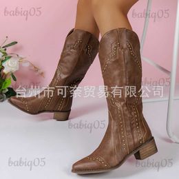 Boots 2023 New Rivet Western Cowboy Boots Versatile High Sleeve Knee Long Knight Boots High Heel Cowboy Boots for Women T231115