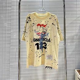 Men's T Shirts 23SS Speckled Ink Hand-painted Graffiti Letter Print RRR123 Shirt Men Women EU Size Cotton Top Tees Fashion Summer