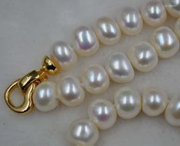 Choker Eleispl 10-11mm Real Freshwater Pearl Necklace White Bread Shape Beads