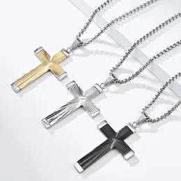 Pendant Necklaces Hip-Hop Refraction Rays Cross Men Stainless Steel Necklace God Bless Pray Religious Jewelry