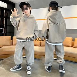 Clothing Sets Autumn Junior Boys Casual Sweatshirt Suit Clothes Kids Embroidered Letters Hooded Top Long Pants 2 Piece Set 3-15Y Spring Trend J1020