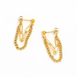 Hoop Earrings Joolim High End PVD Waterproof Fashion Double Pin LinknChain Dangle Earring Stainless Steel No Fade Jewellery Wholesale