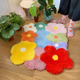 Carpet Decorative Flower Tufted Home Colorful Thick Bedroom Bedside Irregular Large Area Rug Trendy Non slip Washable Floor Mat 230414