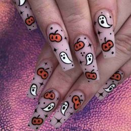 False Nails Factory Outlet-Super Long Halloween Nail Art Christmas Fake Nails With Glue Girl Snowflake Coffin False Nail Art Press on Cheap YQ231115