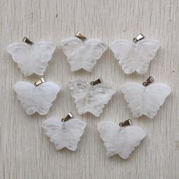 Pendant Necklaces Natural White Crystal Good Quality Carved Butterfly Pendants For Jewellery Accessories Making 8pcs/lot Wholesale