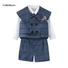 Clothing Sets Gentleman Boy Clothes Set Boys Formal Suits Cotton Bow Tie Short Sleeve tuxedo Vest+short+ Shawl 3Pcs Kids clothing sets Outfit J231020