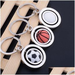 Party Favor 3D Sports Rotating Basketball Football Golf Keychain Keyring Souvenirs Pendant Keyfob Key Chain Ring Gift Za5861 Drop De Dhqfy