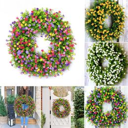 Decorative Flowers 30/40cm Colorful Spring Wreath Artificial Plant Outdoor Wall Decor Welcome Party Birthday Ornament Seasonal