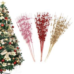 Christmas Decorations 12pcs Gold Decorative Flash Artificial Berry Stem Decor for Tree DIY Wreath Fireplace Holiday Crafts Gifts 231115