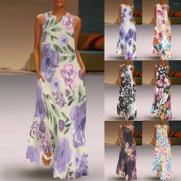 Casual Dresses Comfortable Maxi Dress For Women Summer Suitable Loose Elegant Long Sleeveless Split Beach Floral