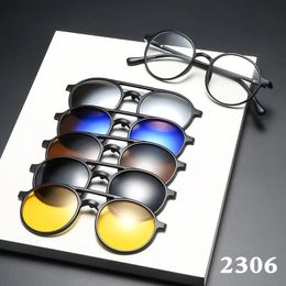 Sunglasses 6 In 1 Magnetic Clip Sunglasses And Prescription Glasses Frame Men Women Polarised or Night Vision Lenses PC or TR90 Frame 2333 231114