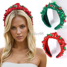 Christmas Knotted Headband For Women Faux Pearl Rhinestone Crystal Jeweled Embellished Hairband Fashion Elegant Ladies Wide Top