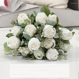 Decorative Flowers Simulation Roses Bud Dining Table Decor Silk Fake Green Plant Artificial White Rose Party Decoration Pink Blue Flower