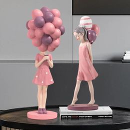 Decorative Objects Figurines Nordic Cute Balloon Girls Figurine Resin Art Sculpture Collectible Figure Statue Crafts Living Room Desktop Gift 231115