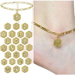 Anklets 26Pcs/Set Ankle Bracelets For Women 14K Gold Plated Initial Charm Teen Girls Summer Gift Beach Jewellery Decorations