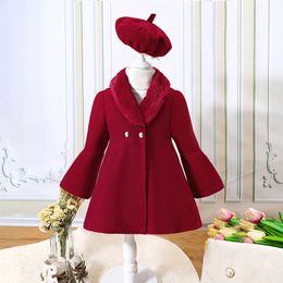 Coat Girls Autumn And Winter Patchwork Fur Collar Solid Color Coat Beret 231115